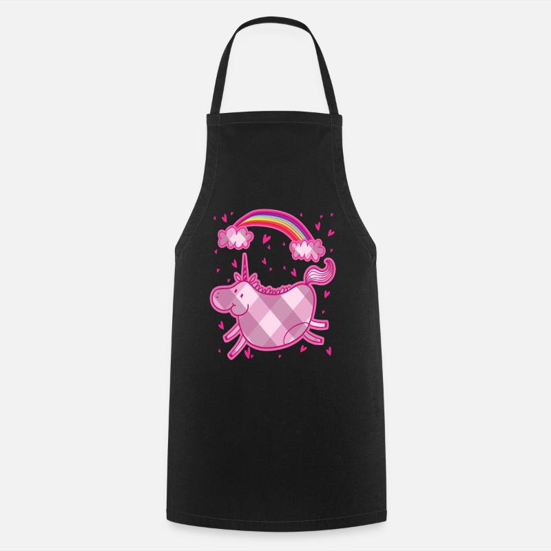 Chubby unicorn rainbow lozenge pink gift - Cooking Apron - black