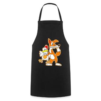 Fuchs Huhn Henne Gans Comic Cartoon Geschenk - Kochschürze - Schwarz - Vorne - AI Model Male 185 dark (185cm)