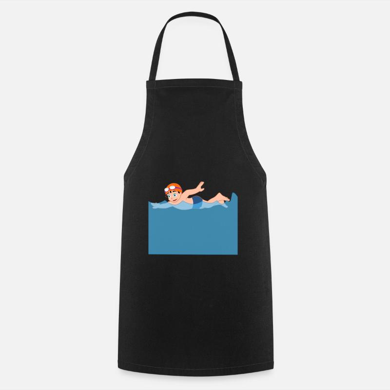 Swimmer cartoon waves sea crawl gift - Cooking Apron - black