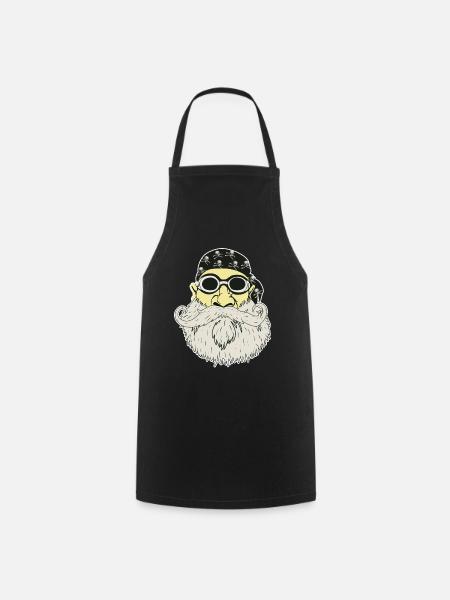 Cadeau de crâne de moto de barbe hipster rocker - Tablier de cuisine - noir