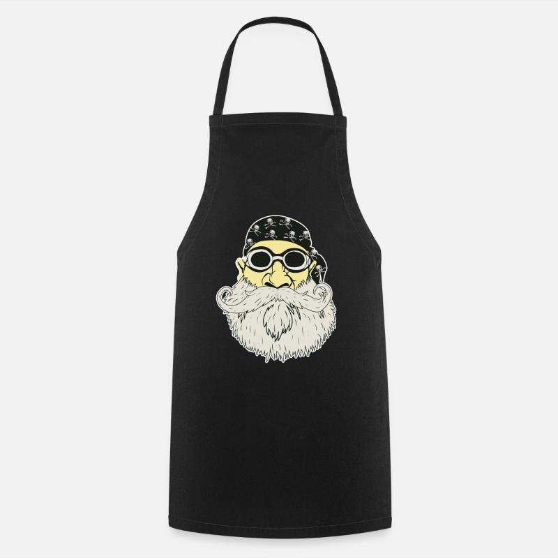 Beard Hipster Rocker Motorcycle Skull Gift - Cooking Apron - black