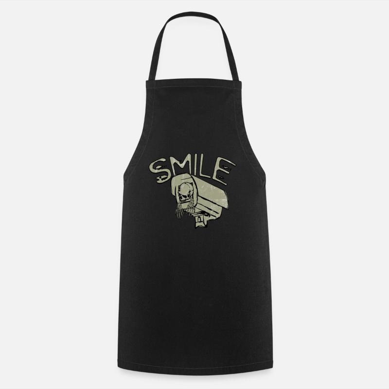 Skeleton Surveillance Camera Smile Gift TShirt - Cooking Apron - black