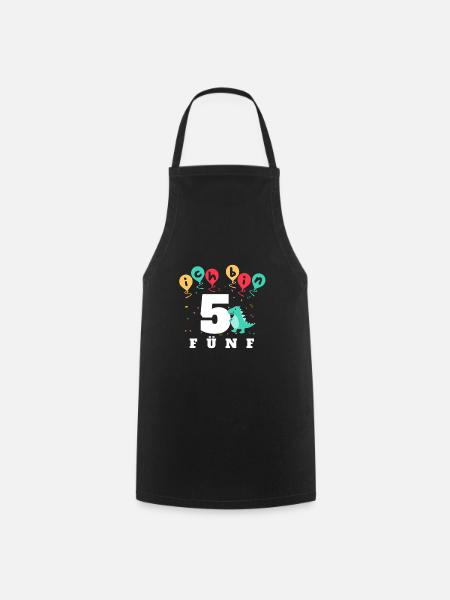 5 Years Old with Dino and Ballons - Cooking Apron - black
