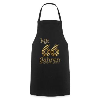 At the age of 66, life begins. Gift 66. - Cooking Apron - black - Front - AI Model Male 185 dark (185cm)