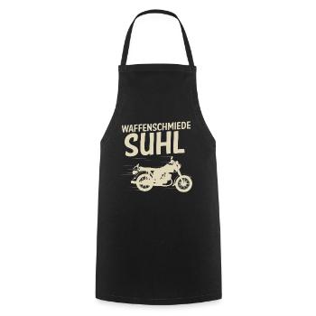 Waffenschmiede Suhl S51,Simmi,Ostalgie, Simson DDR - Kochschürze - Schwarz - Vorne - AI Model Male 185 dark (185cm)