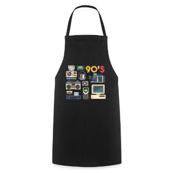 90 s , Kassetten Radio,Walkman , Beatbox, VHS - Kochschürze - Schwarz - Vorne - AI Model Male 185 dark (185cm)