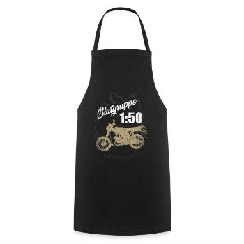 Blood type 1:50 petrol piston moped Simson East - Cooking Apron - black - Front - AI Model Male 185 dark (185cm)