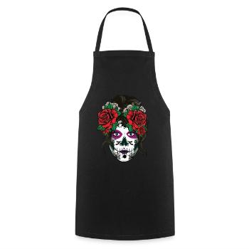 Catrina Floral Bone Sugar Muertos Jour Halloween - Tablier de cuisine - noir - Devant - AI Model Male 185 dark (185cm)