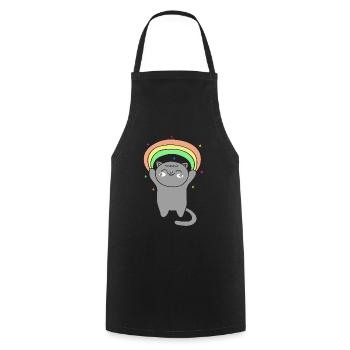 Süße Katze mit Regenbogen - Kochschürze - Schwarz - Vorne - AI Model Male 185 dark (185cm)