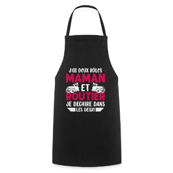Femme Routière J'ai Deux Rôles Maman Routière - Tablier de cuisine - noir - Devant - AI Model Male 185 dark (185cm)