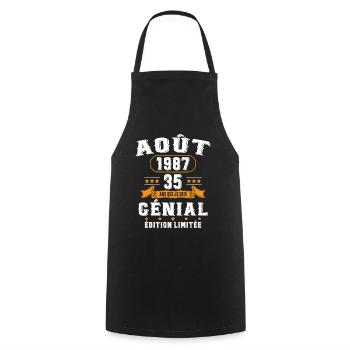 35 Ans Anniversaire Vintage Né(e) en Août 1987 - Tablier de cuisine - noir - Devant - AI Model Male 185 dark (185cm)