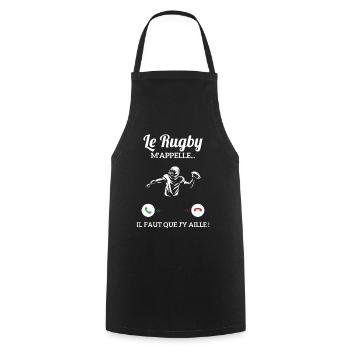 Le Rugby M'appelle Il Faut Que J'y Aille - Tablier de cuisine - noir - Devant - AI Model Male 185 dark (185cm)