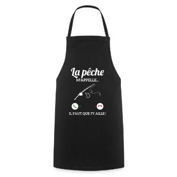 La pêche m'appelle il faut que j'y aille ! - Tablier de cuisine - noir - Devant - AI Model Male 185 dark (185cm)