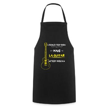l'école c'est bien mais la guitar c'est mieux - Tablier de cuisine - noir - Devant - AI Model Male 185 dark (185cm)