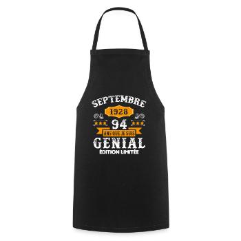 94 Ans Anniversaire Vintage Né(e) Septembre 1928 - Tablier de cuisine - noir - Devant - AI Model Male 185 dark (185cm)