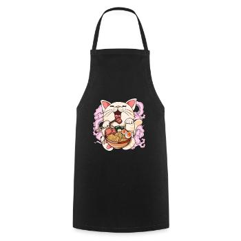 Ramen Eating Cat Kawaii Anime Baka Japonais - Tablier de cuisine - noir - Devant - AI Model Male 185 dark (185cm)