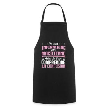 humour je suis infirmière pas magicienne - Tablier de cuisine - noir - Devant - AI Model Male 185 dark (185cm)