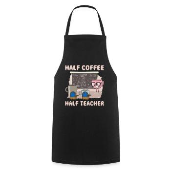 Demi-café moitié professeur Café Cadeau - Tablier de cuisine - noir - Devant - AI Model Male 185 dark (185cm)
