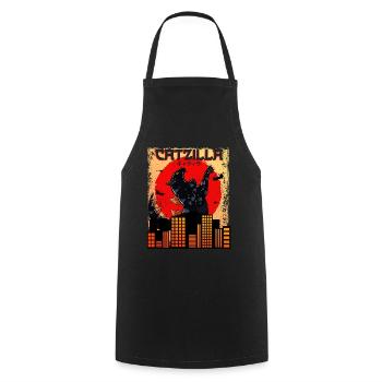Catzilla Coucher de soleil japonais drôle Japon - Tablier de cuisine - noir - Devant - AI Model Male 185 dark (185cm)