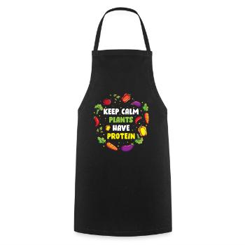 Keep Calm Plants Have Protein Vegan Geschenk - Kochschürze - Schwarz - Vorne - AI Model Male 185 dark (185cm)