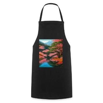 Haruno Japanese Cherry Blossom Illustration Japan - Cooking Apron - black - Front - AI Model Male 185 dark (185cm)