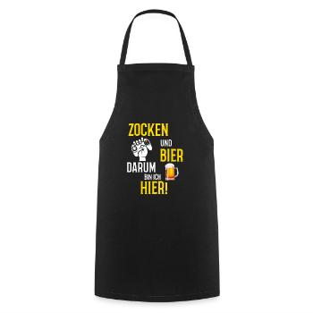 Zocken und Bier darum bin ich hier Gamer LAN Party - Kochschürze - Schwarz - Vorne - AI Model Male 185 dark (185cm)