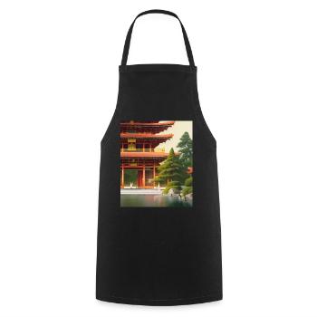 haruno japanese temple illustration japan - Cooking Apron - black - Front - AI Model Male 185 dark (185cm)