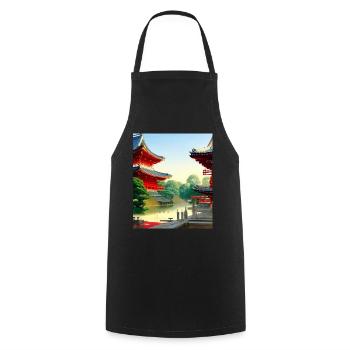 haruno japanese temple illustration japan - Cooking Apron - black - Front - AI Model Male 185 dark (185cm)