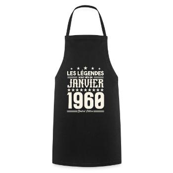 cadeau d'anniversaire janvier 1960. Janvier 1960. - Tablier de cuisine - noir - Devant - AI Model Male 185 dark (185cm)