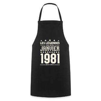 cadeau d'anniversaire janvier 1981. Janvier 1981. - Tablier de cuisine - noir - Devant - AI Model Male 185 dark (185cm)
