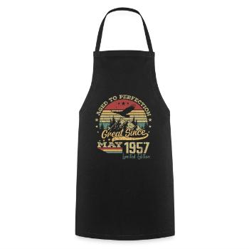 67 years old Aged to Perfection born in May 1957 - Cooking Apron - black - Front - AI Model Male 185 dark (185cm)