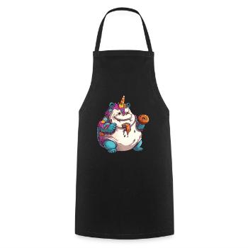 Licorne, graisse et surpoids licorne arc-en-ciel - Tablier de cuisine - noir - Devant - AI Model Male 185 dark (185cm)
