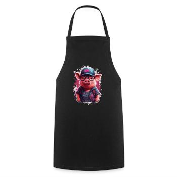Pig Culting Cute in Baseball Cap and Sunglasses - Cooking Apron - black - Front - AI Model Male 185 dark (185cm)