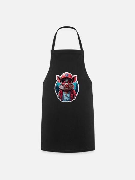 Wild Boar Cool Cute Baseball Cap and Sunglasses - Cooking Apron - black