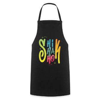 Shik Shak Shok bunte Buchstaben im Graffiti-Stil - Kochschürze - Schwarz - Vorne - AI Model Male 185 dark (185cm)