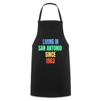 Retro Vintage Living in San Antonio since 1963 - Cooking Apron - black - Front - AI Model Male 185 dark (185cm)