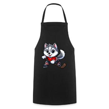 Niedlicher Hund Husky Eishockeyspieler Cartoon - Kochschürze - Schwarz - Vorne - AI Model Male 185 dark (185cm)