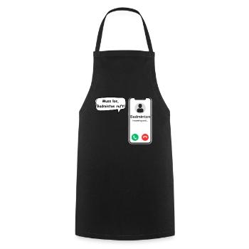 Badminton Calls - Sports Saying - ApriNoeScor - Cooking Apron - black - Front - AI Model Male 185 dark (185cm)