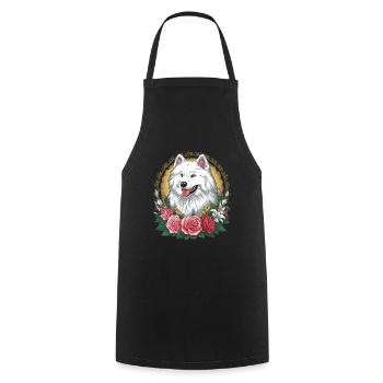 Sweet Samoyed Spitz with Roses and Lillies - Cooking Apron - black - Front - AI Model Male 185 dark (185cm)