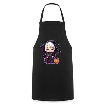 Sorcière mignonne avec chat noir - Tablier de cuisine - noir - Devant - AI Model Male 185 dark (185cm)