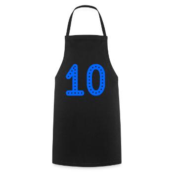 10. 10 YEARS. 10th ANNIVERSARY. 10 YEAR ANNIVERSARY. - Cooking Apron - black - Front - AI Model Male 185 dark (185cm)
