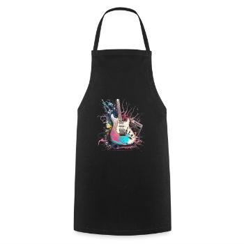 Schräge E-Gitarre - Kochschürze - Schwarz - Vorne - AI Model Male 185 dark (185cm)