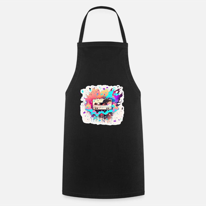 Autocollant Retro Cassette - Tablier de cuisine - noir