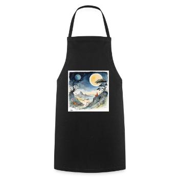 dessin animé de paysage de rêve nocturne - Tablier de cuisine - noir - Devant - AI Model Male 185 dark (185cm)