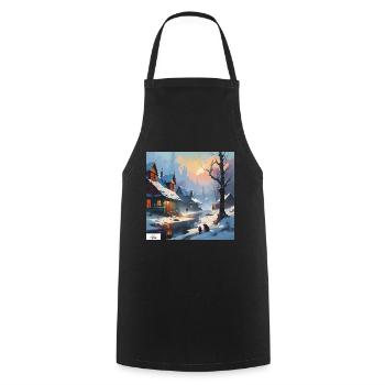 Winter village morning - Cooking Apron - black - Front - AI Model Male 185 dark (185cm)