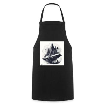 Sci fi city & ship - Cooking Apron - black - Front - AI Model Male 185 dark (185cm)