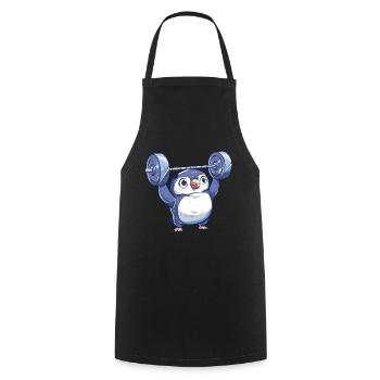 Penguin Dumbbell Workout Cartoon - Cooking Apron - black - Front - AI Model Male 185 dark (185cm)