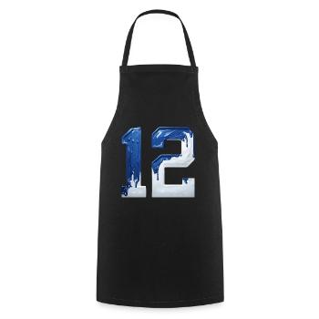 NR. 12 NUMMER 12 BLAU WEIß 12. GEBURTSTAG - Kochschürze - Schwarz - Vorne - AI Model Male 185 dark (185cm)