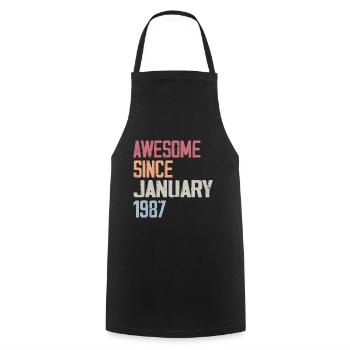 Anniversaire Janvier 1987 Rétro 1987 Janvier - Tablier de cuisine - noir - Devant - AI Model Male 185 dark (185cm)