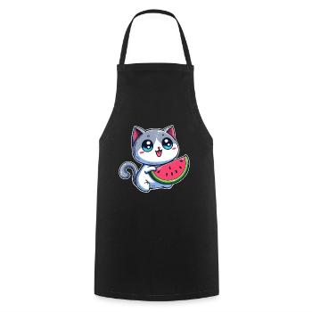 Un chat mignon mange de la pastèque - Tablier de cuisine - noir - Devant - AI Model Male 185 dark (185cm)